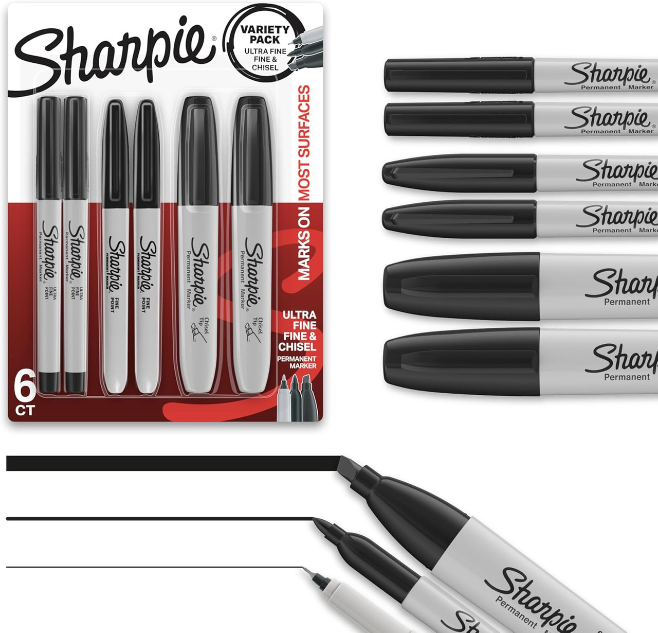 Ultra-fine, Fine, Chisel Variety Marker 6-pack